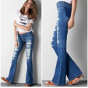 American Eagle AEO Boho Artist Distressed Destroyed Flare Denim Jeans 8